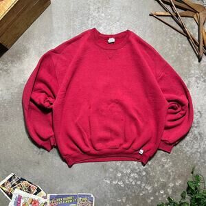 Vintage Y2K Russell Athletic Crewneck Mens XXL Red Boxy Basic Solid Sweatshirt